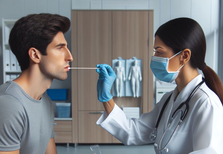 醫(yī)護(hù)人員再對(duì)患者進(jìn)行咽拭子采樣